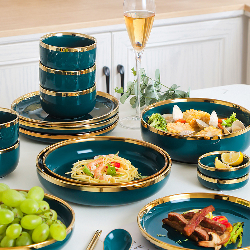 HY Nordic ceramic tableware set Ceramic household rice bowl dish fish dish household ceramic bowls chopsticks set Western dinner