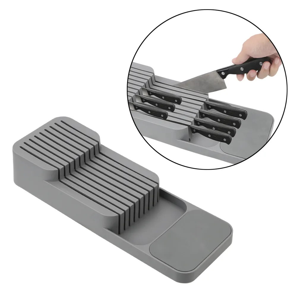 Plastic Knife Block Holder Drawer Knives Forks Spoons Storage Rack Knife Stand Cabinet Tray Kitchen Cutlery Organizer