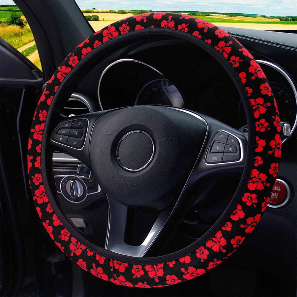 2021 amazon hot flower pattern car accessories round D-shaped comfortable and stylish universal car steering wheel cover
