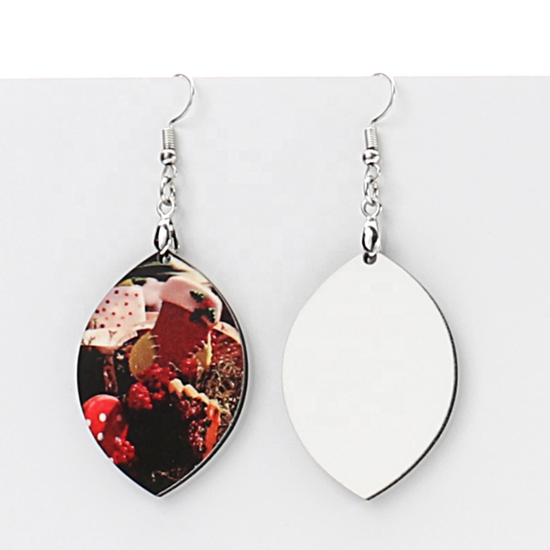 Leaf Shaped Double-sided Blank Printing MDF Earrings with Hardware Wholesale