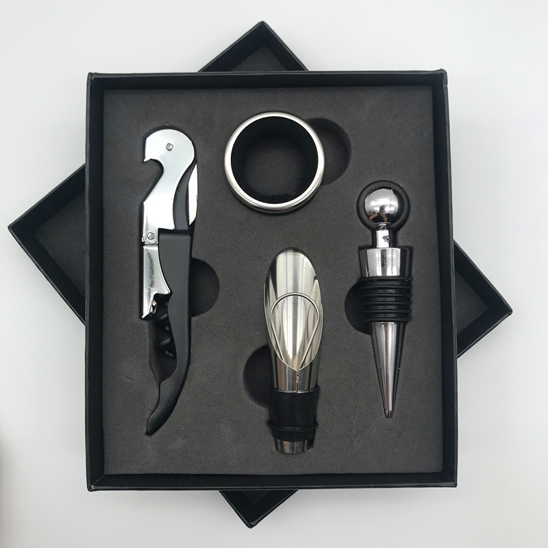 4pcs Wine Tool Set Bottle Opener Wine stopper Stainless Steel Wine Accessory Kit Gift