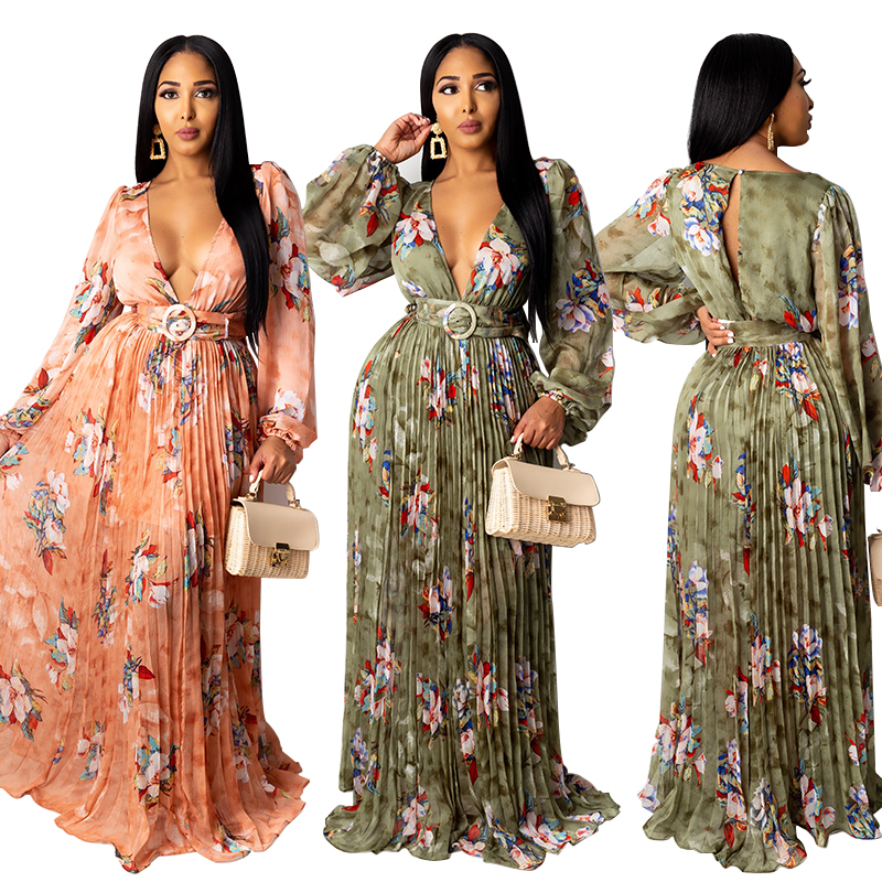 2021 Vintage Long Floral Lady Elegant Women Clothes Casual Boho Dresses
