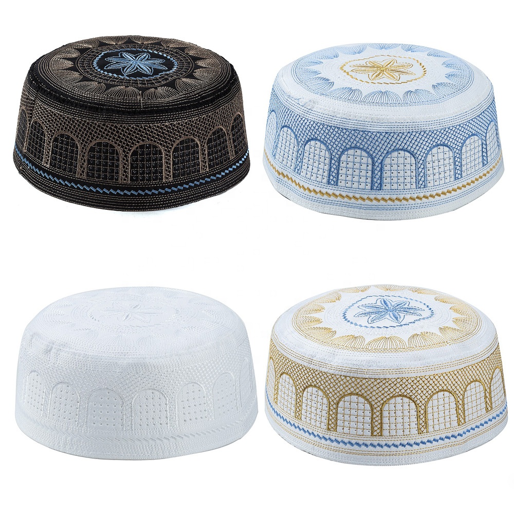 Breathable Embroidered Flat Top Hat Boys Muslim Malaysian Kopiah Prayer Cap