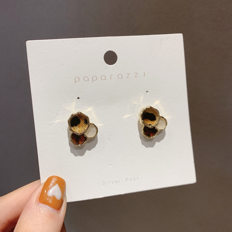 Jewelry 925 silver needle circle small leopard Earrings Korean fashion cute cold wind simple temperament