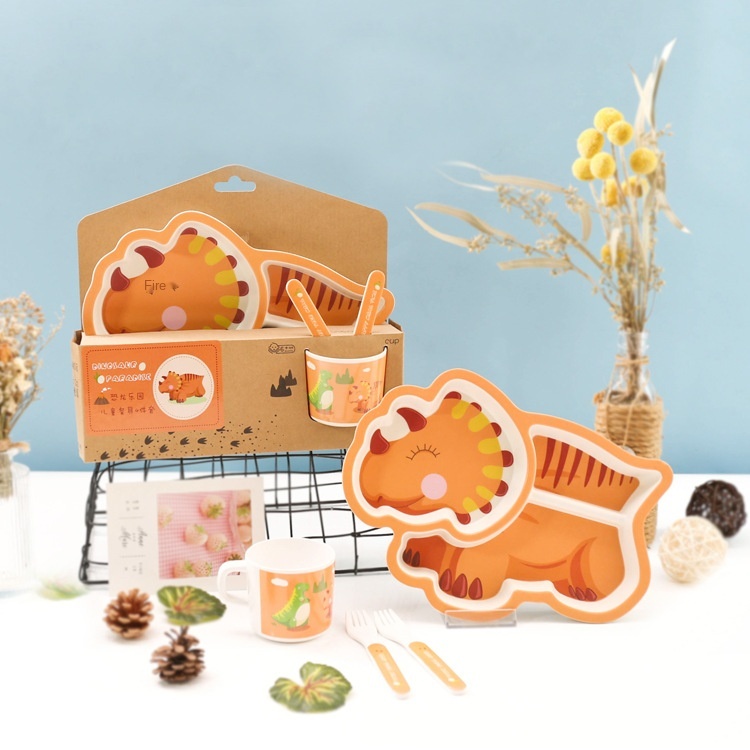 Bamboo fiber children's tableware dinosaur dinner plate baby tableware set kindergarten tableware