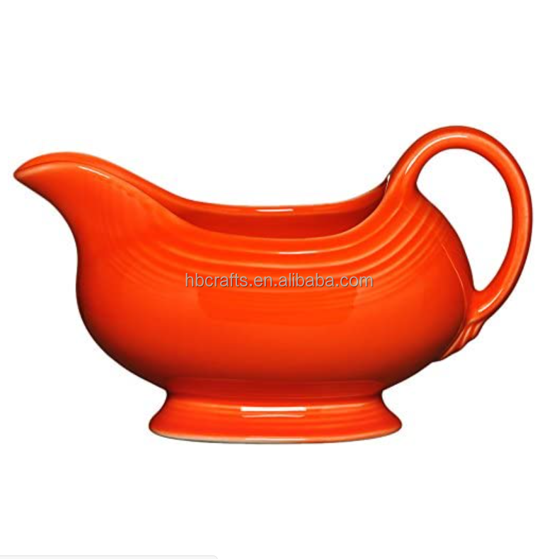 Simple glazed pure orange ceramic gravy boat salad sauce boat accept customize