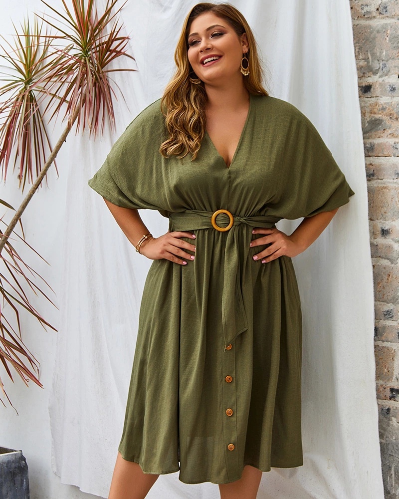 Women's Summer Dress V-Neck Half Sleeve Knee-Length Waistband Casual Plus Size Daily Dresses for Working Wedding