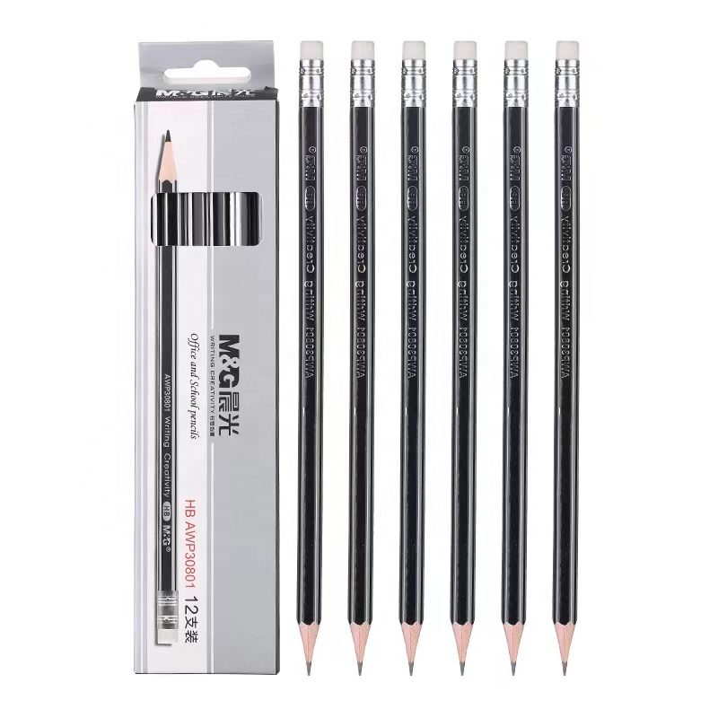 M&G Wholesale HB Pencil Set with Eraser Silver & Black Colors for Office & School Use Stationery pencil eraser