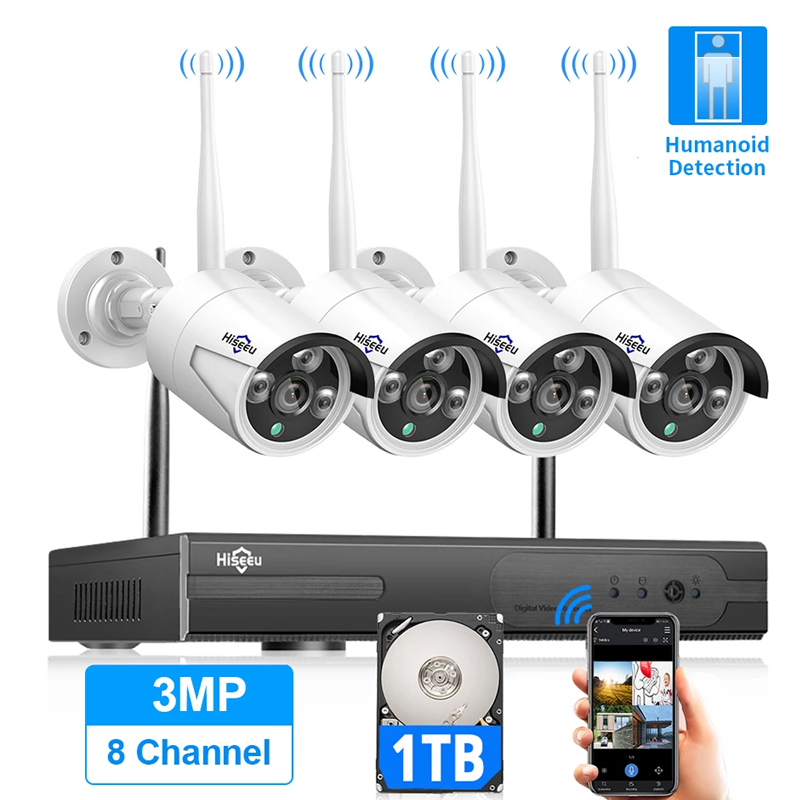 Система видеонаблюдения H.265, 8 каналов, 5 МП, беспроводная Wi-Fi POE