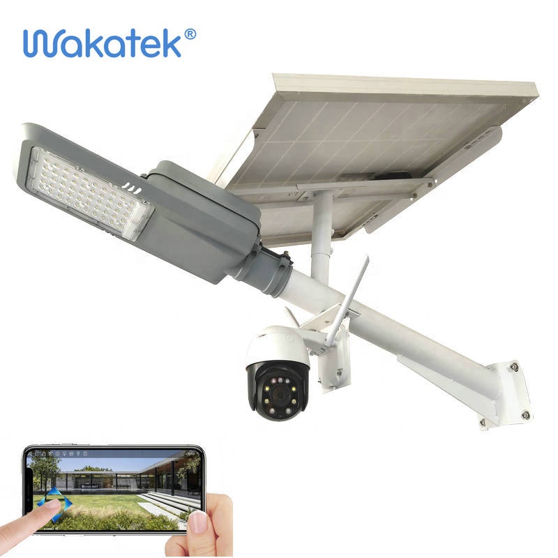 Wakatek Free Power Solar Street Light with IP Camera 4G for Outdoor monitoring Color Night Vision