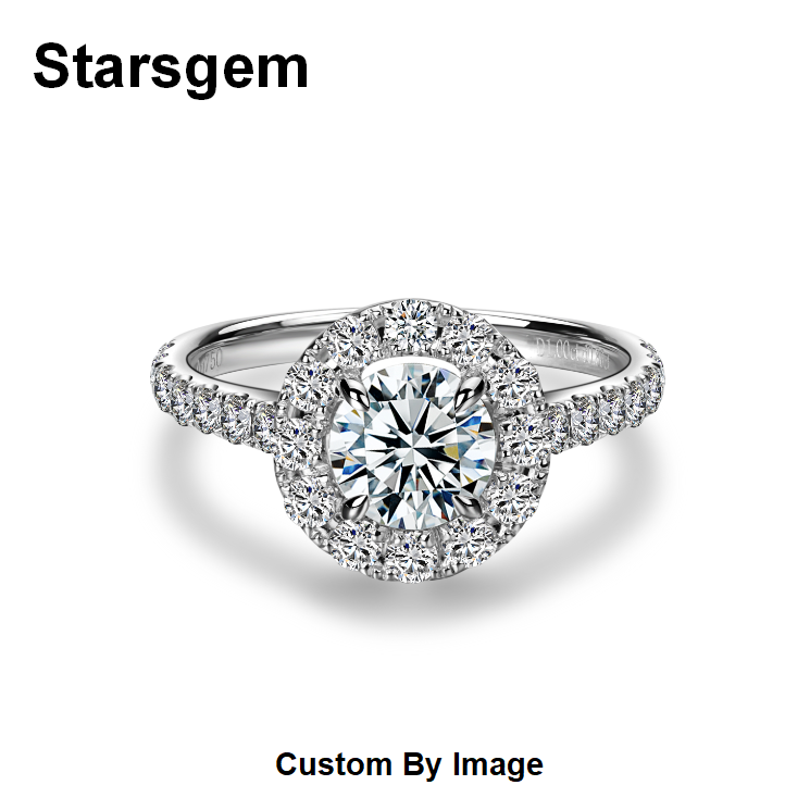Свадебное обручальное кольцо Stargems Lab выросшее настоящее золото Halo Bling