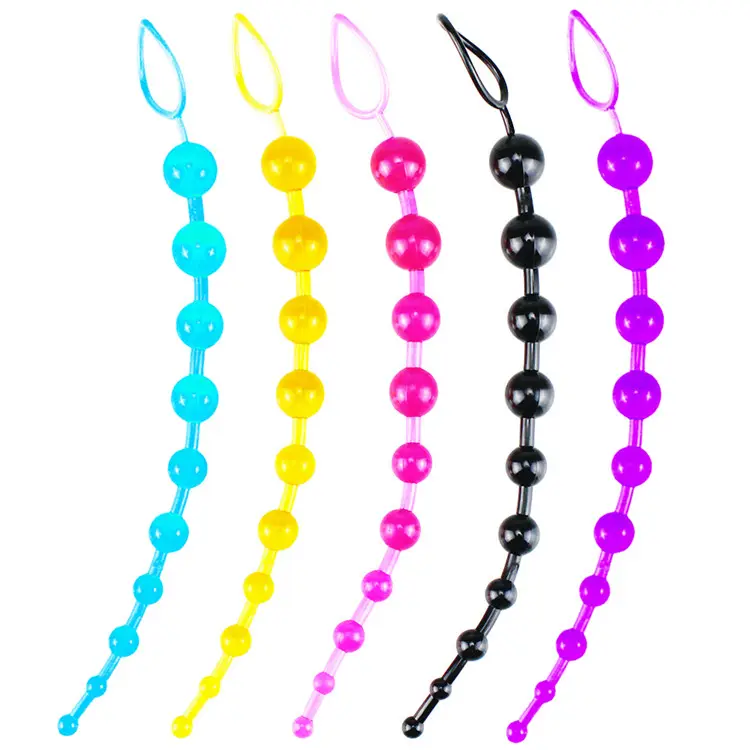 cheap wholesale transparent colorful pvc 10 bead balls long anal beads butt plug tail for men women sex