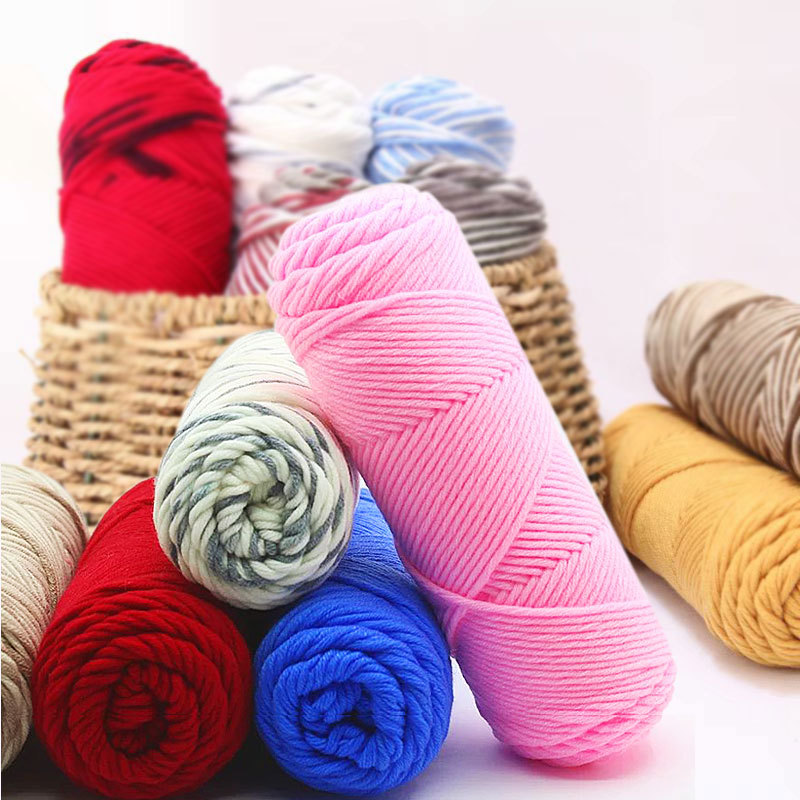 Бесплатные образцы, разноцветная 8ply 100 г молочная хлопковая смешанная пряжа для вязания крючком и вязания