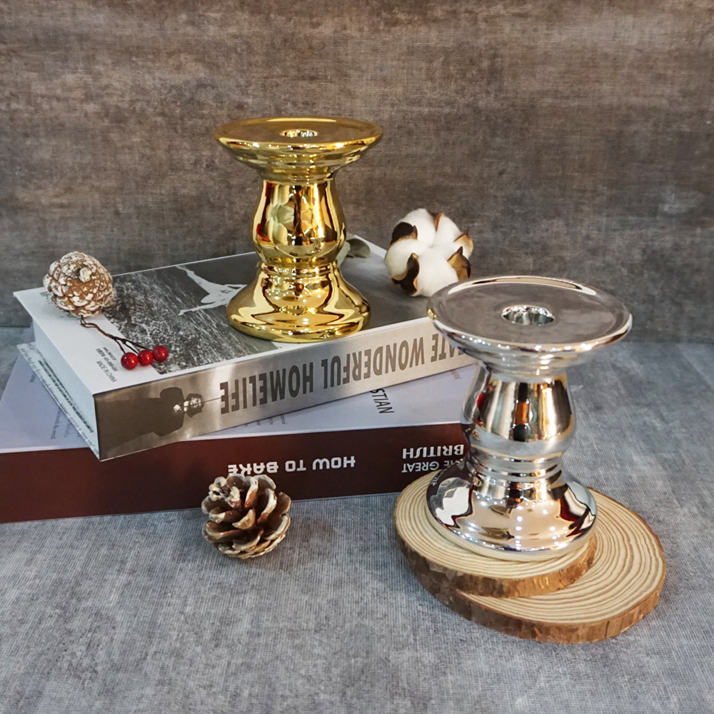 2 Color Electrop Platting Ceramic Candle Holder Table Decor