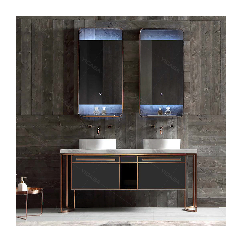 high quality stainless steel bathroom washbasin vanity cabinet with led mirror commercial bathroom vanities
