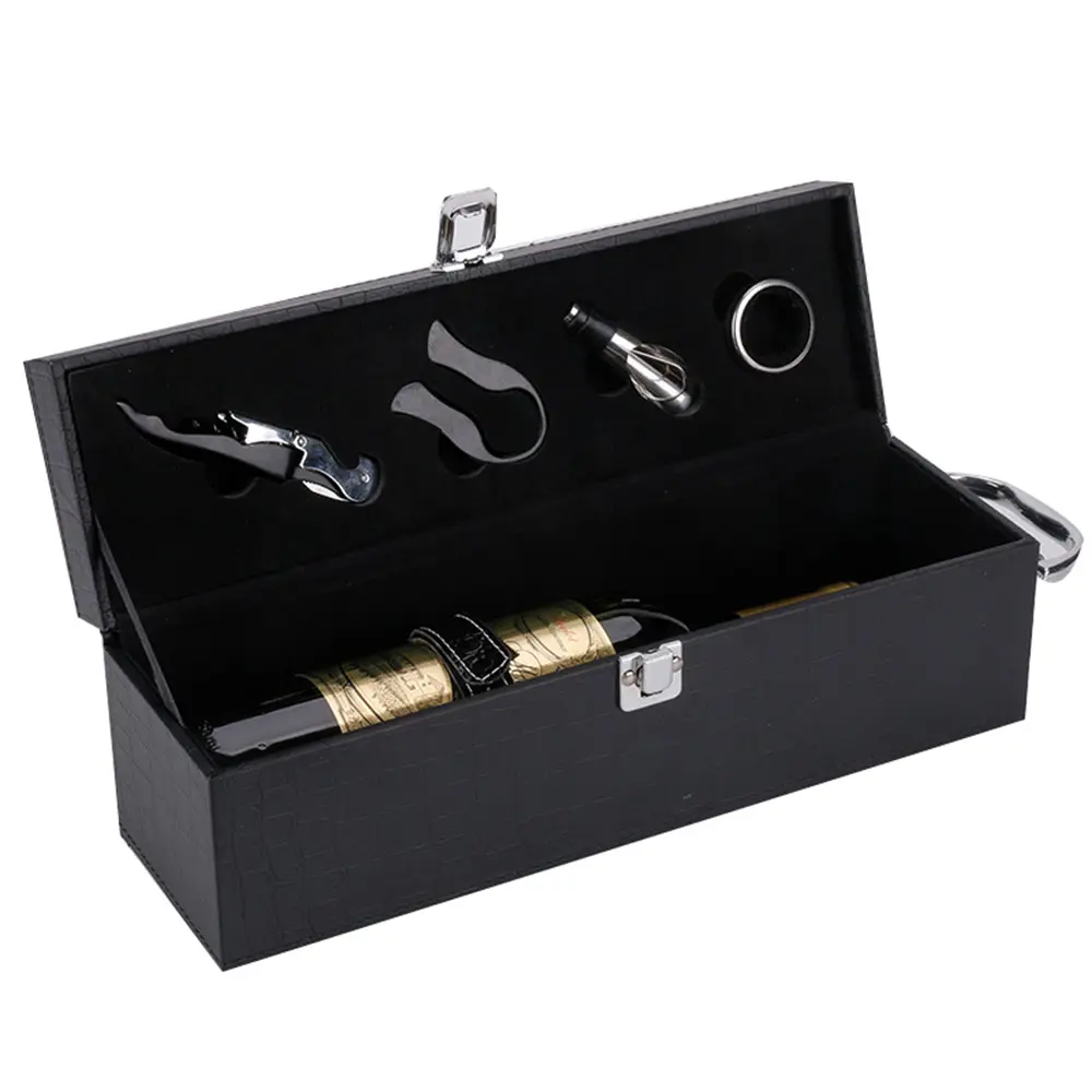 Custom PU Leather Wholesale Red Wine Glass Single Double Bottle Gift Set Suitcase shaped Storage Packaging Box