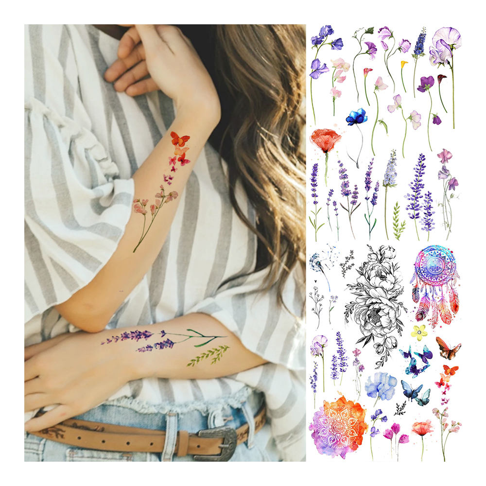 Myway custom 3D Big Flowers Temporary Tattoos Waterproof Fake Tattoos Rose Peony Body Art Arm Sketch Tattoo Stickers for Women