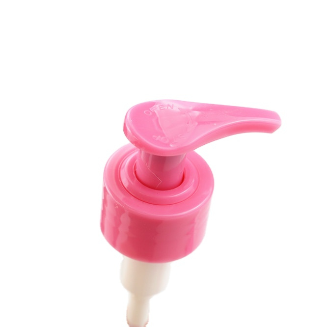 28/410 High Quality Plastic Lotion Pump Pink Color And Tube Length Left&right Lock Personal Care And Shampoo Bottle using