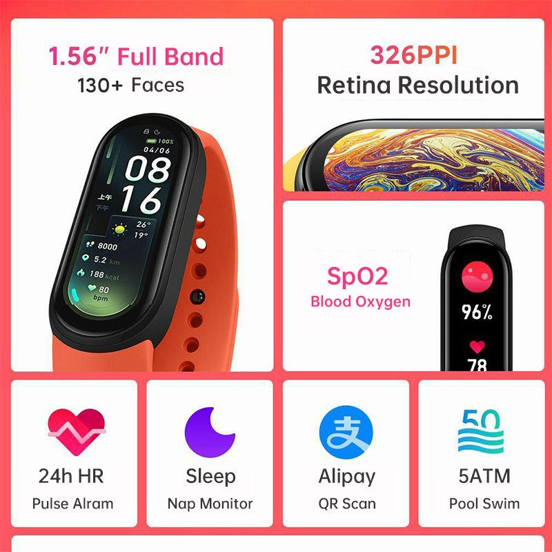 Оригинальный фитнес-трекер mi global version m5 inteligente, подходит для смарт-браслетов mi band 5 6, Смарт-часы band 6