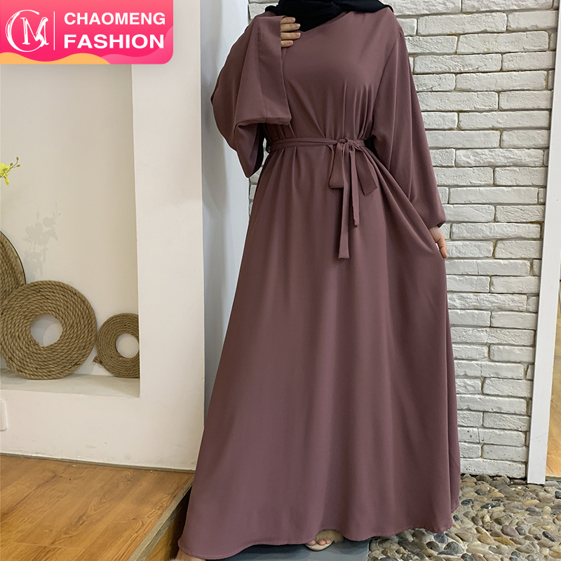 Лидер продаж 6394 #, популярное простое длинное платье Nida Abaya, однотонные свободные Макси-Платья А-силуэта с рукавами, скромная одежда Дубая и Великобритании