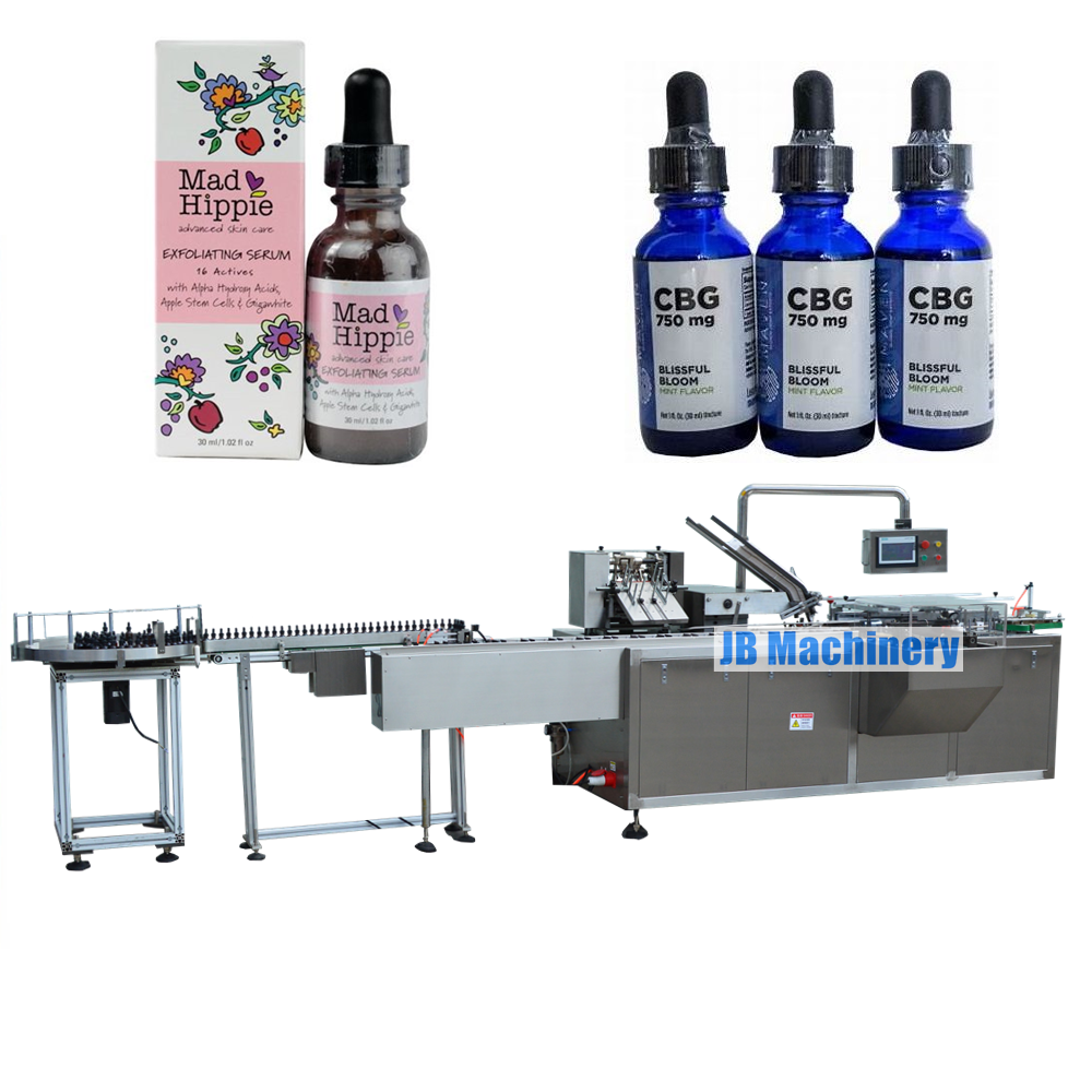 Vape packing machine Automatic 2oz 30ml CBD Oil tincture bottle box packaging machine