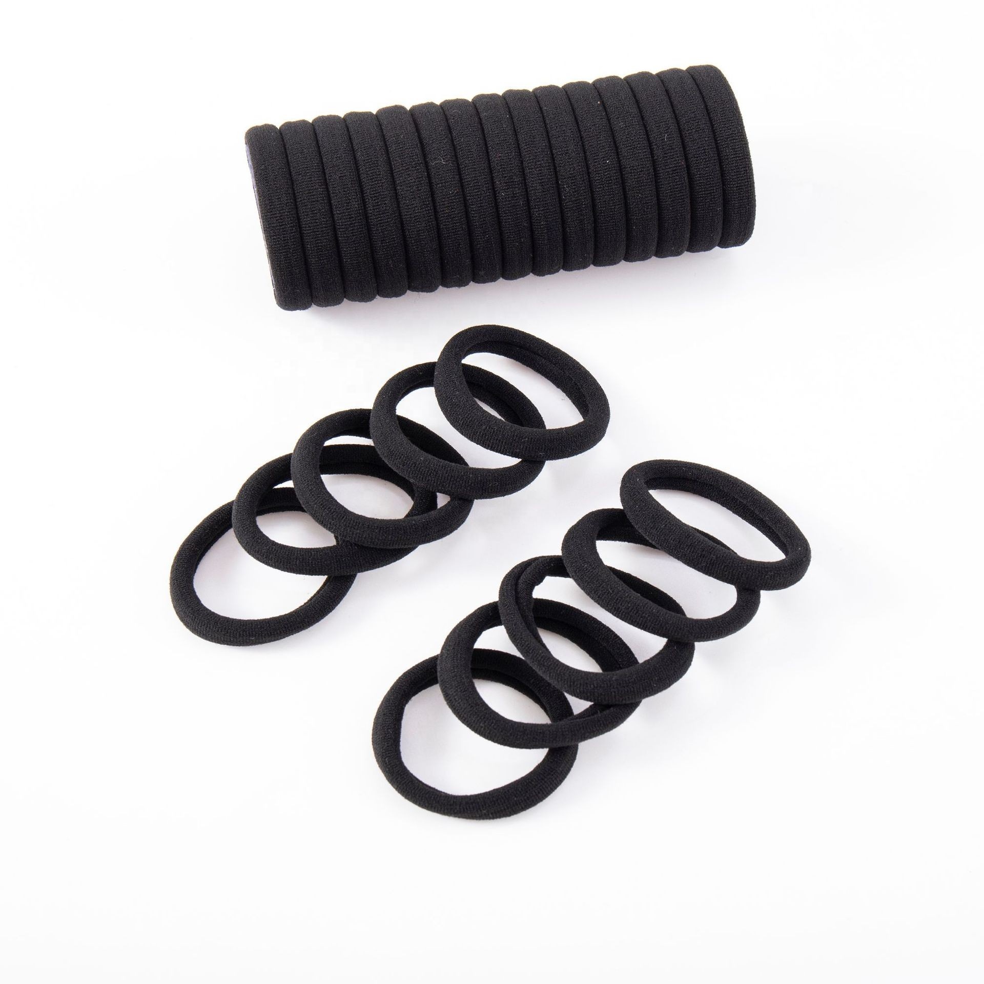 100PCS Black Hair Ties Seamless Cotton Thick Black Hair Band Elastic Hair Ties No Damage Ponytail Holder