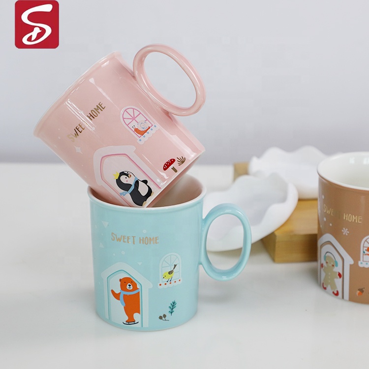SHARDON Cute Ceramic Cartoon Coffee Mugs, Porcelain Coffee Snow Top Mug With Lid Spoon Wholesale, Custom gift box and logo