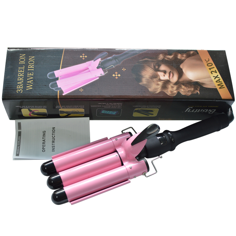 LCD Professional Automatic Ceramic Style Curling Iron Electric Wave Hair Curler 3 Barrel Temperature Adjustable Hair Curler