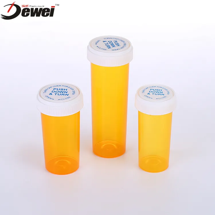 Child Resistant Reverse Cap Bottle Push And Turn Plastic Vials With Multiple Sizes Amber Pharmaceutical Medicine Vials