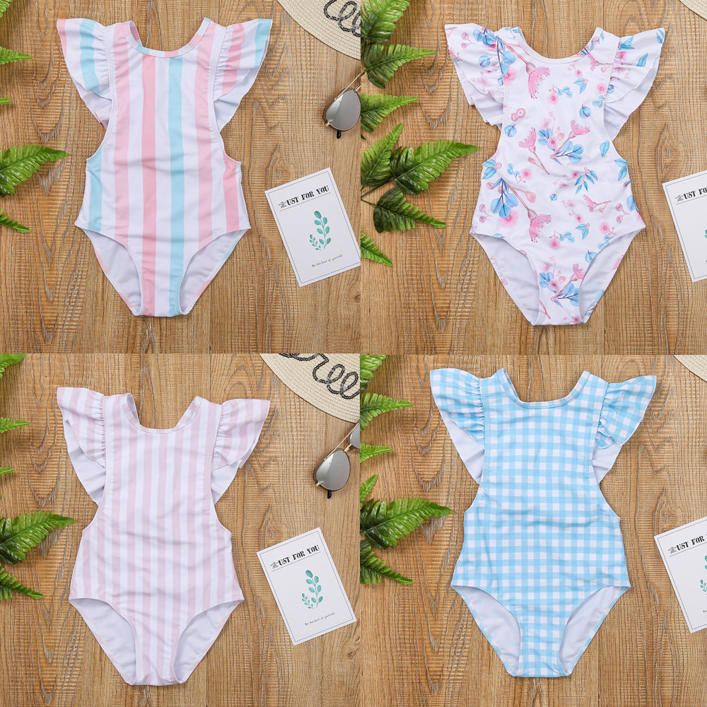 2021 latest fashion summer Korean lace girls print one-piece swimsuit