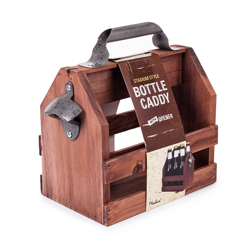 Gift for Father's Day 6 Pack High quality beer Bottle caddy carrier wooden beer caddy