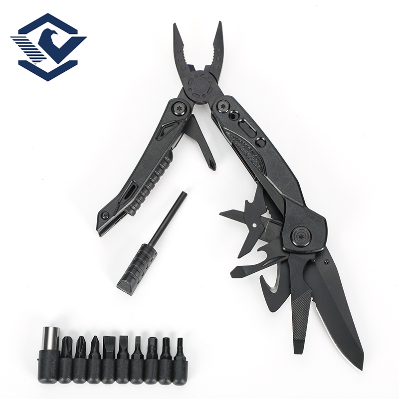 Multitool with Spring Pliers and Folding Knife Stainless Steel Multi Camping Tool for Outdoor with Screwdriver Bits