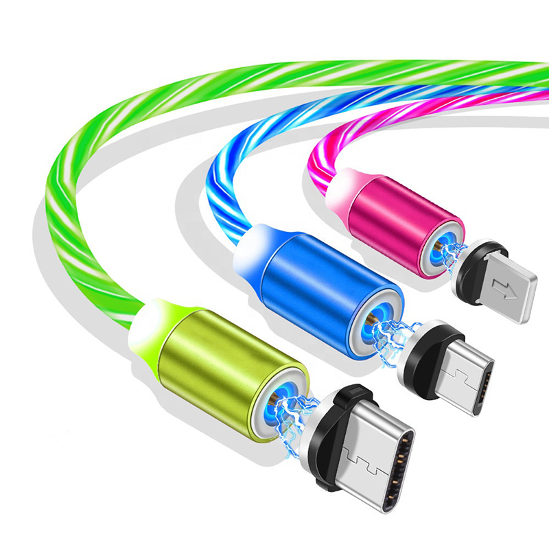 Течет светодиодный магнитный кабель для зарядки с разъемом Micro USB Type-C для магнит USB кабель стример телефон зарядное устройство кабель для iPhone