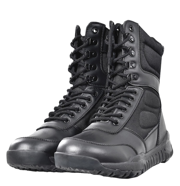 Black color leather outdoor Daily training shoes military army police walking hunting men combat tactical Army Boots