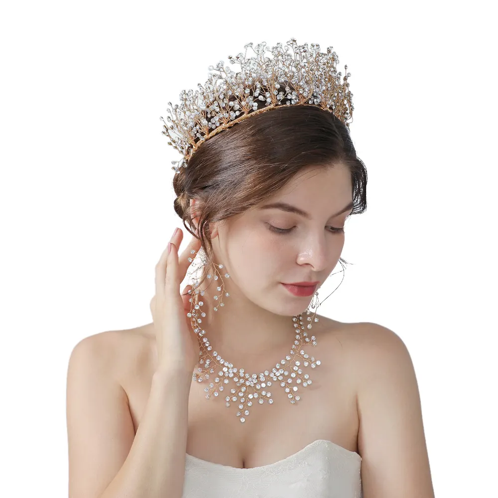 YouLaPan HP193-set Luxury Sparkling Rhinestone Pegant Crown for Wedding Hair Accessories Bridal Tiara Crown Jewelry