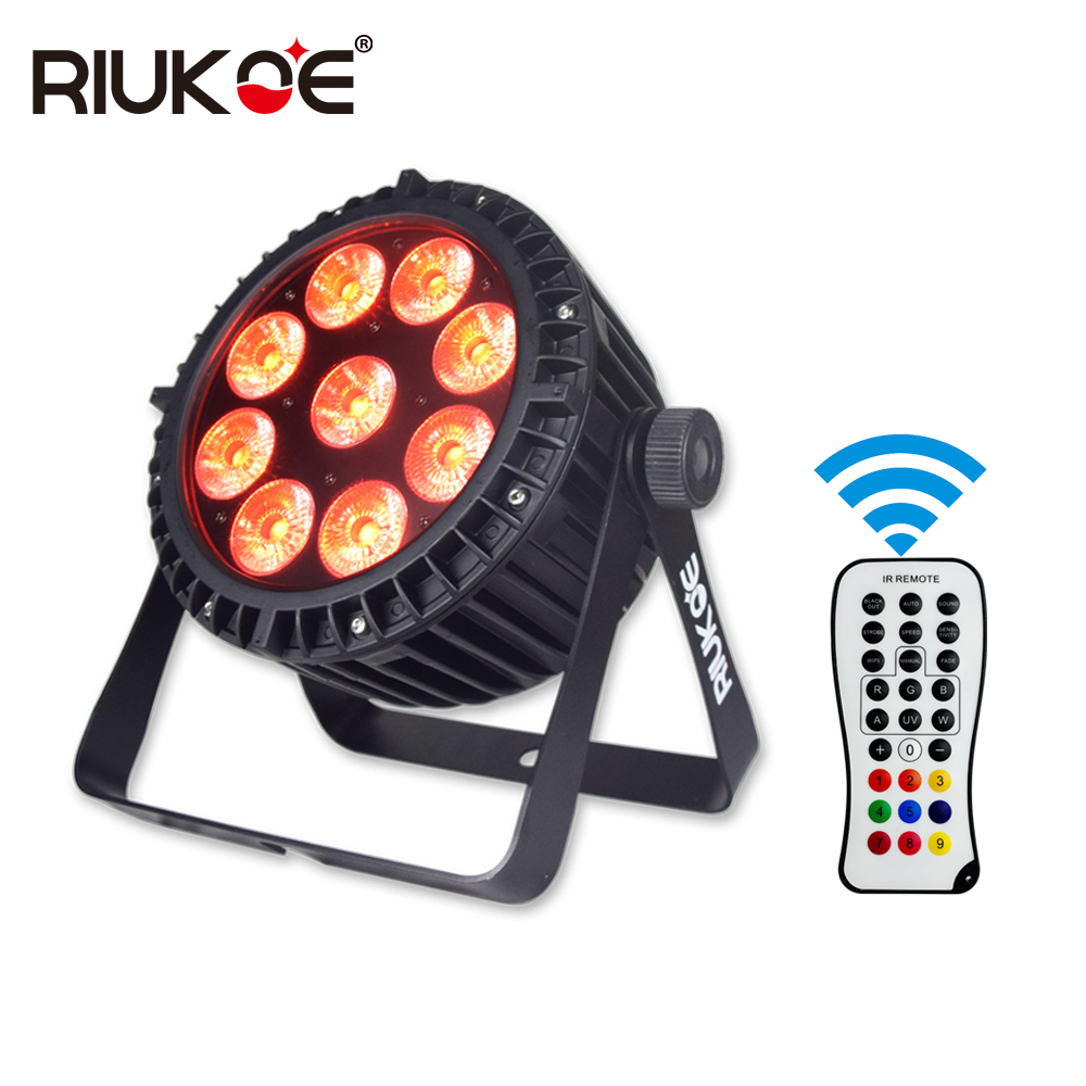 Новый продукт RIUKOE, сценическое освещение IP65, беспроводная батарея 9x18 Вт, 6 в 1, плоский наружный светодиод
