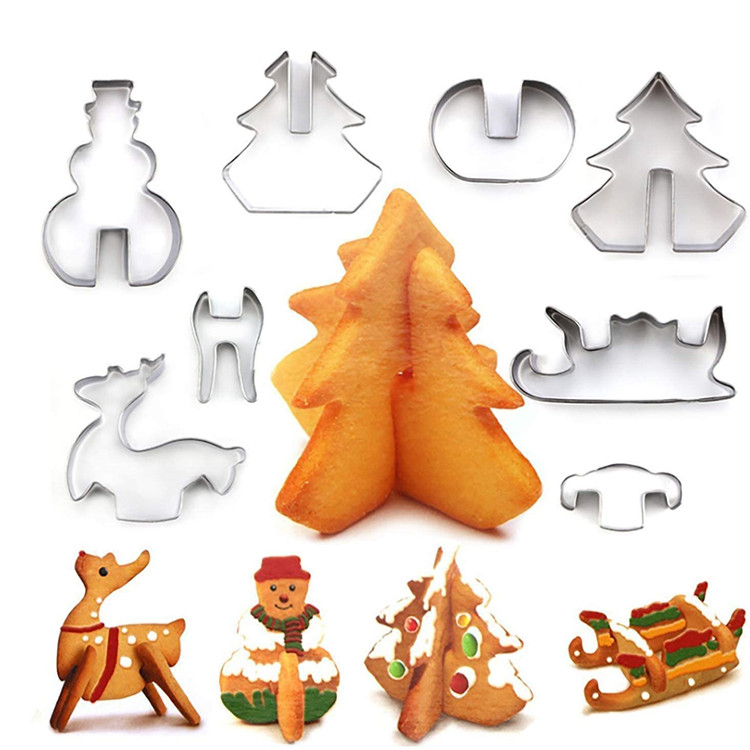 8 Piece Stainless Steel 3D Christmas Biscuit Cookie Cutter Set