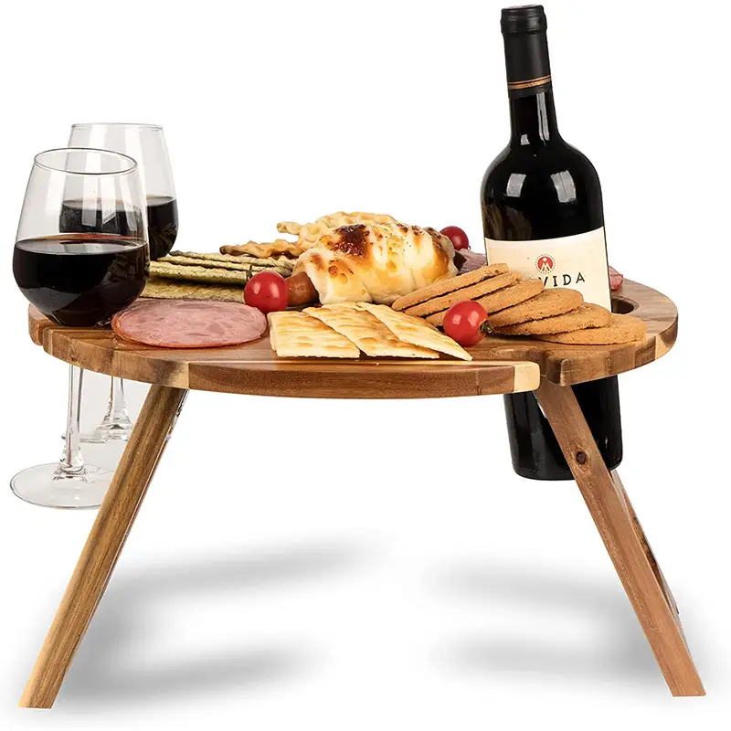 Amazon Folding Wooden Picnic Table Portable Acacia Wood Wine Table For Outdoor Garden Camping Beach