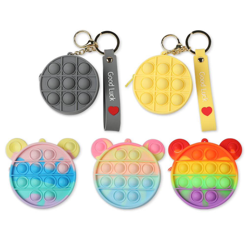 Custom Designed Silicone Sensory Fidget Keychains Stress Relief Cartoon Pattern Mini Fidget Toy Keychain Cheap Pop It