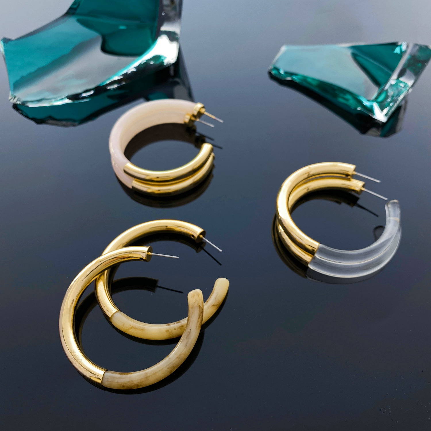 FREE SAMPLE exaggerated transparent big C shape Resin Copper Splicing hoop earrings