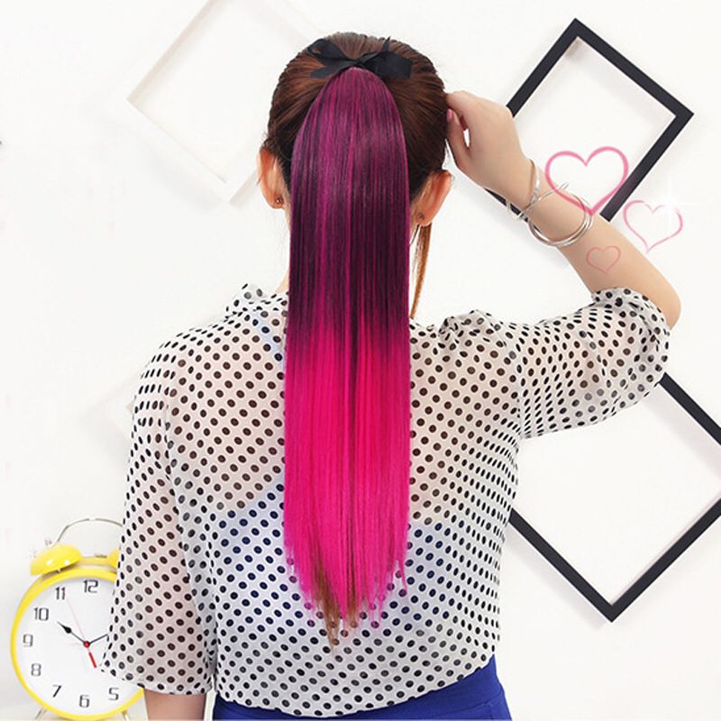 Hot sale fashion female color ponytail long straight hair wig ponytail gradient color straight hair ponytail