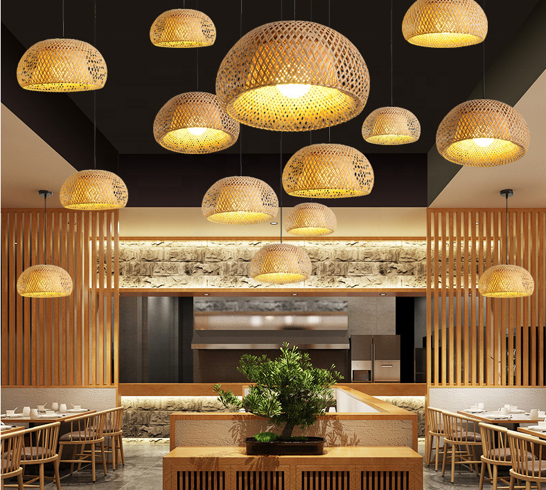 Biumart American Garden Bamboo Indoor Light Popular Good Quality Modern Decoration Chandelier Bamboo Pendant Lamp