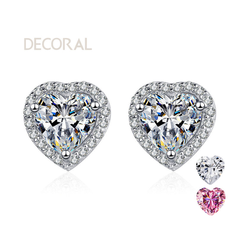 White and Pink color Design Style Vvs1 Heart Cut Women's Jewelry 1/2/4ct Moissanite Earrings 925 Sterling Silver Earrings