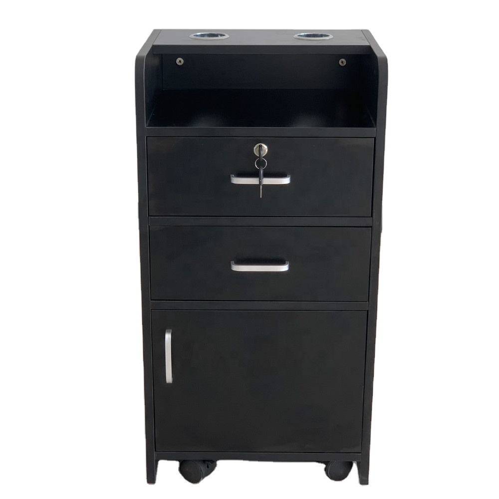 Black 2 drawers wood beauty tool trolley MDF hairdressing equipment salon trolley