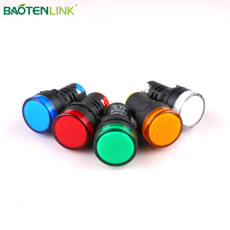 Flat Round Button Black Body Lamp Alarm Signal Pilot LED Light Indicator Din Rail