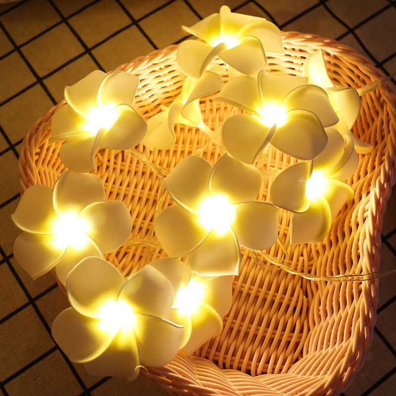 LED Artificial Plumeria Hawaiian Foam Frangipani Flower Fairy String Lights for Bedroom Birthday Wedding Beach Party