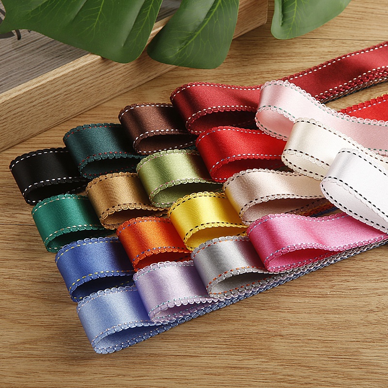 wholesale 4cm 100% polyester lace wired edge double side stitch satin ribbon for hair bows doll dress garment crafts decoration
