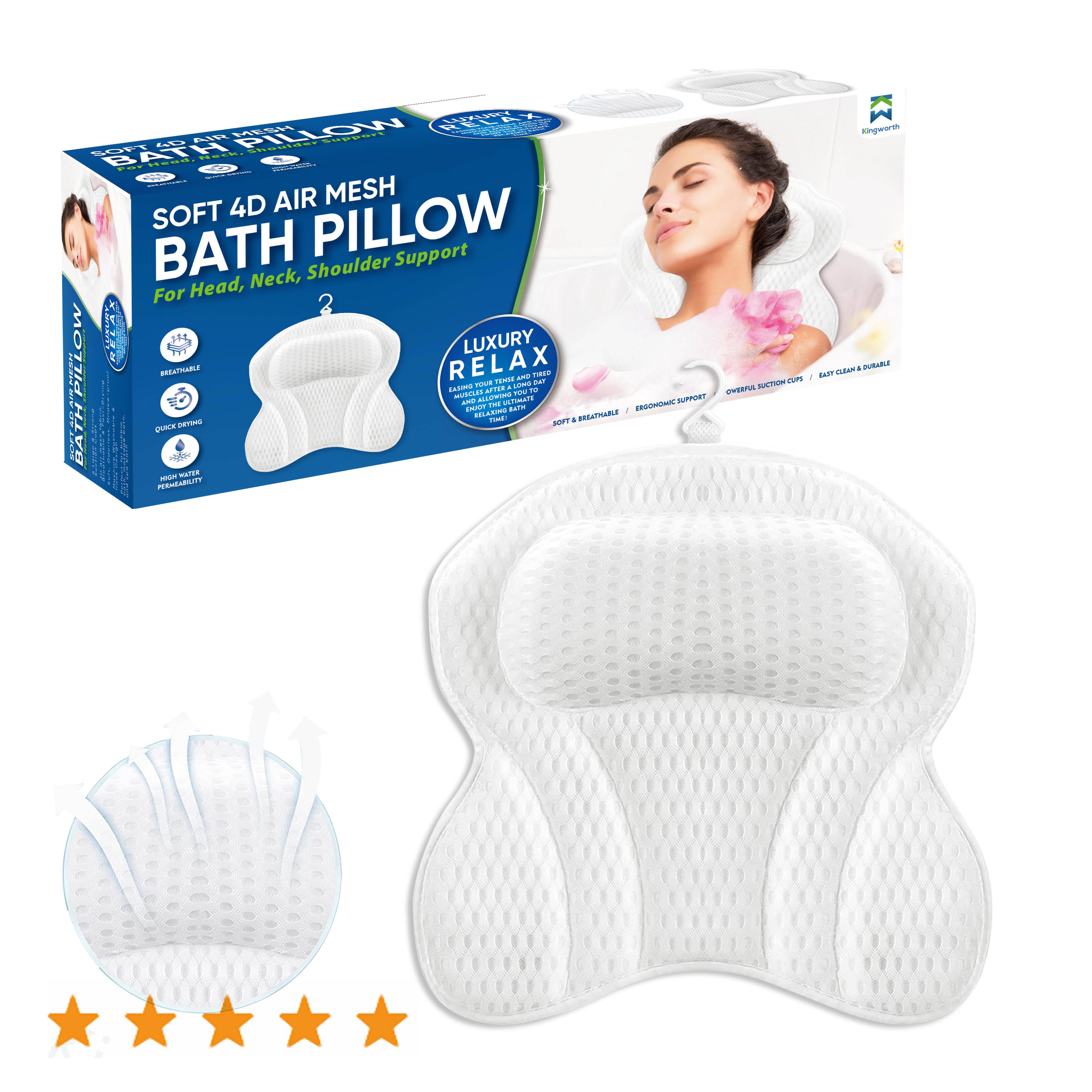 Hot Back Support Other Function 3D Spa Soft Waterproof Headrest Bathtub Pillows Luxury Bath Tub Neck Pillows 4D Air Mesh For Tub