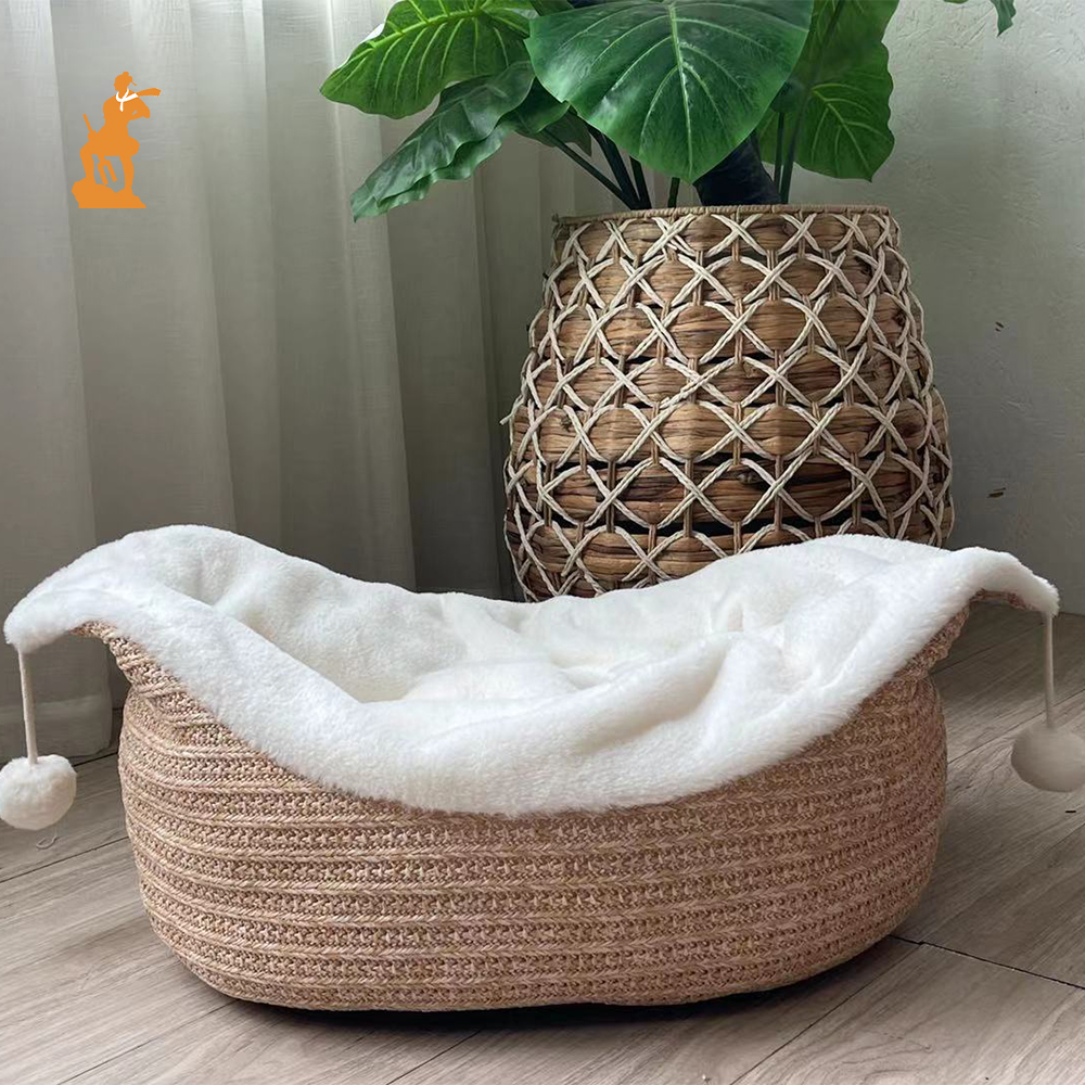 Luxury Pet Dog Beds Round Houses Long Wool Puppy Kennel Kitten Washable Cushion