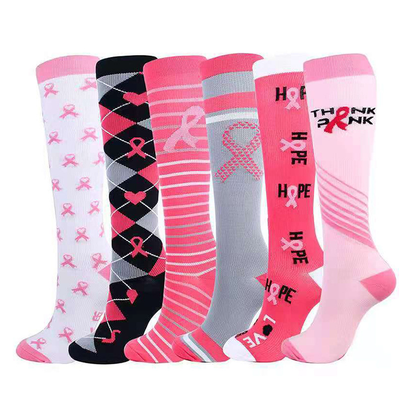 Comolor OEM meias femininas charity logo customized socks compression sport socks women crew unisex cancer socks